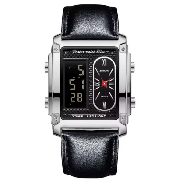 BINBOND Men Watch Business Brand Square Sports Dual Display Electronic Waterproof Steel Belt Male Fashion Quartz Clock Watches - Image 7