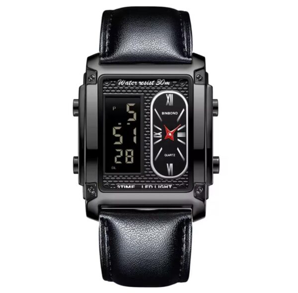 BINBOND Men Watch Business Brand Square Sports Dual Display Electronic Waterproof Steel Belt Male Fashion Quartz Clock Watches - Image 4