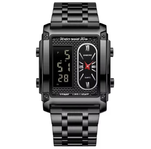 BINBOND Men Watch Business Brand Square Sports Dual Display Electronic Waterproof Steel Belt Male Fashion Quartz Clock Watches - Image 5
