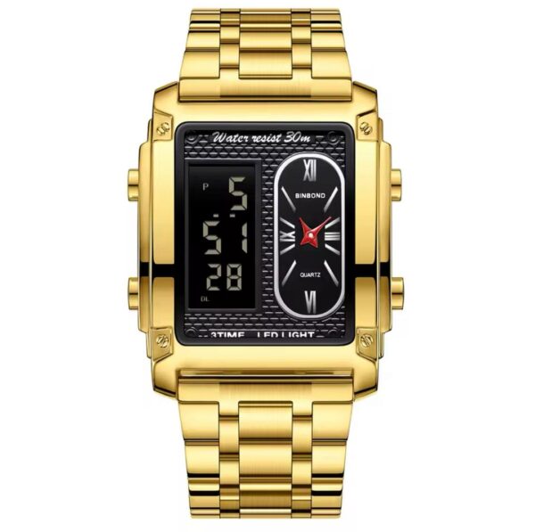 BINBOND Men Watch Business Brand Square Sports Dual Display Electronic Waterproof Steel Belt Male Fashion Quartz Clock Watches - Image 6