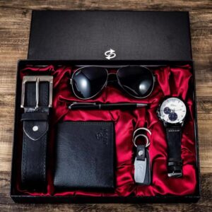 Mens Gift Business Luxury Set 6 in 1 Watch Glasses Pen Keychain Belt Purse