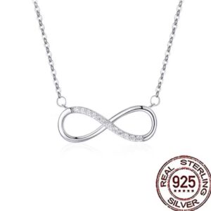 Sterling Silver Fine Infinity Pendant Necklace Shiny 5A Cubic Zircon Charm Jewelry for Women