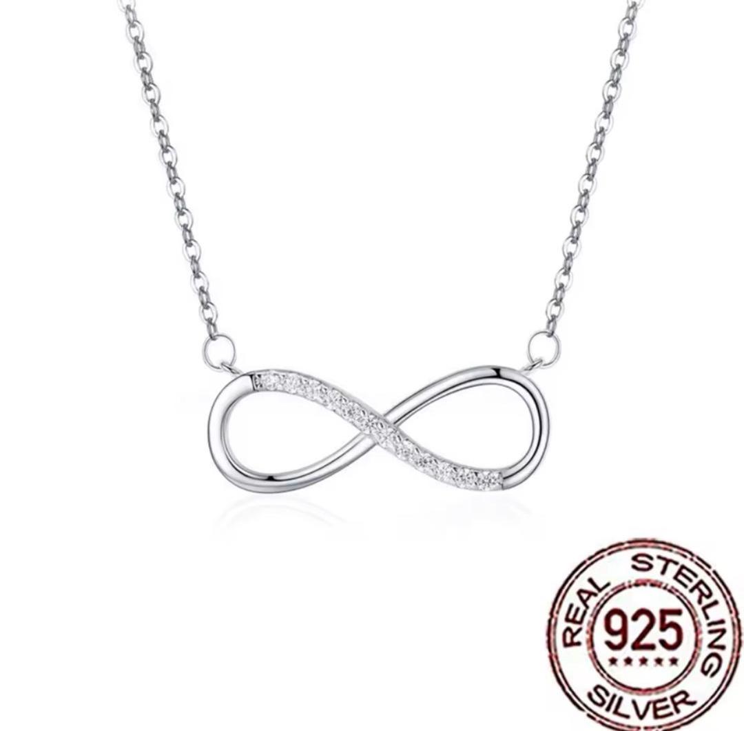 Sterling Silver Fine Infinity Pendant Necklace Shiny 5A Cubic Zircon Charm Jewelry for Women