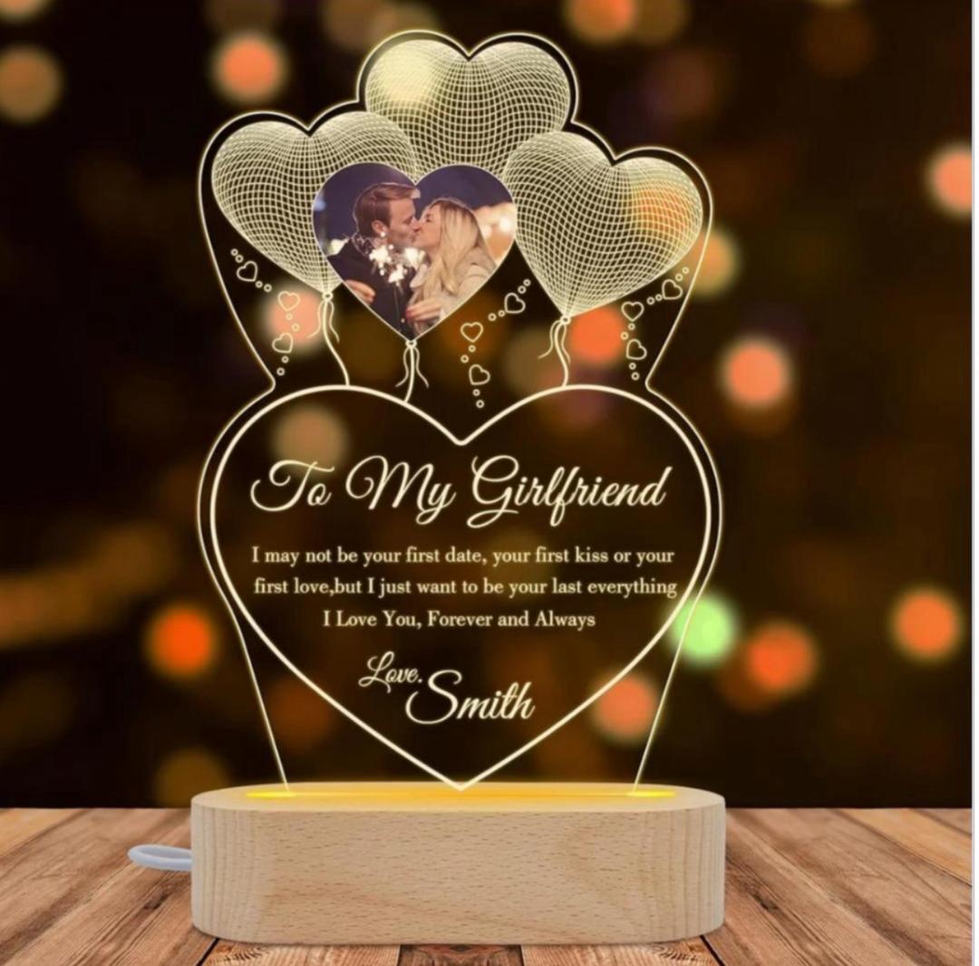 Custom Photo Night Light Engraved 3D Lamp With Photo Gift For Her Engagement Gift Couple Personalized Anniversary Gift Bedroom