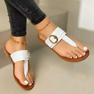 Women's Shoes 2025 Summer New Fashion Clip Toe Flat Women's Flip Flops Beach PU Leather Casual Ladies Slippers Zapatos Mujer