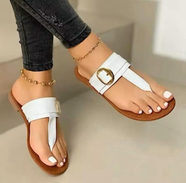 Women's Shoes 2025 Summer New Fashion Clip Toe Flat Women's Flip Flops Beach PU Leather Casual Ladies Slippers Zapatos Mujer
