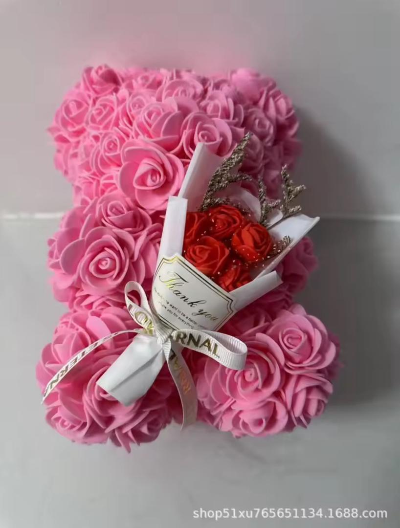 Artificial Foam Flowers Bear Rose Bear Romantic Creative Gifts For Valentines Day Anniversary Wedding [with gift box]