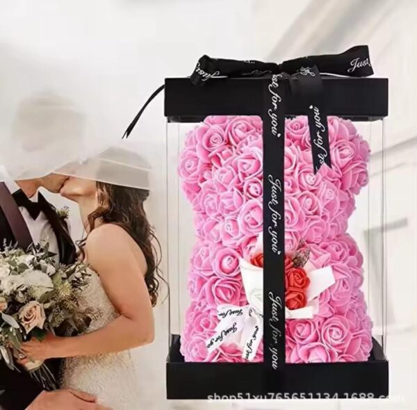 1pc 25cm Artificial Foam Flowers Bear Rose Bear Romantic Creative Gifts For Valentines Day Anniversary Wedding (with gift box) - Image 4