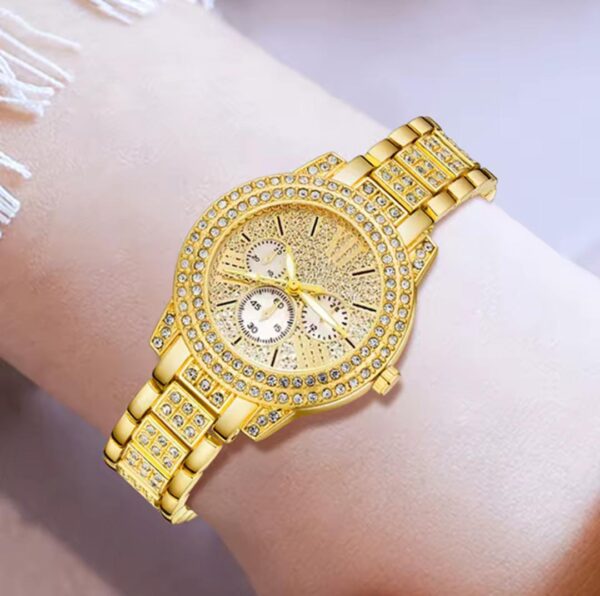 Women's Quartz Watch Gold Luxury Women Ring Necklace Earring Rhinestone - Image 2