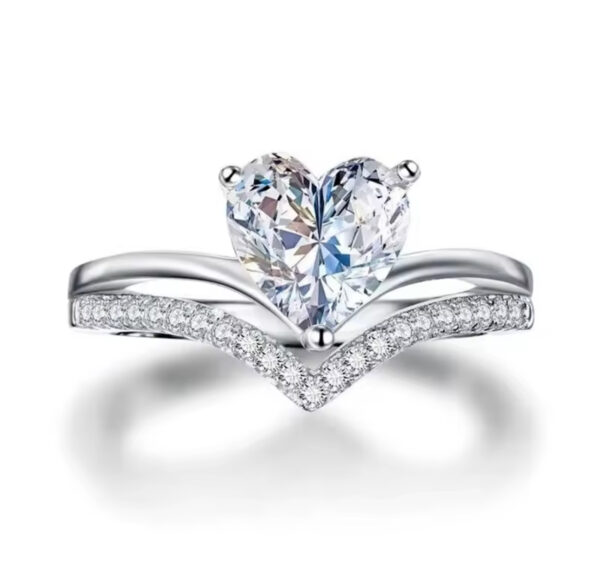 Delicate Silver Color White Zircon Stones Heart Rings for Women - Image 2