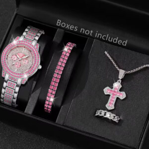 4PCS Pink Women's Watch Set