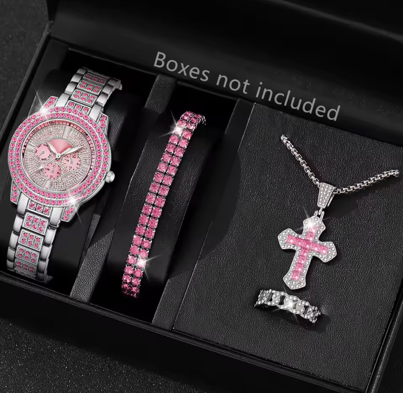 4PCS Pink Women's Watch Set