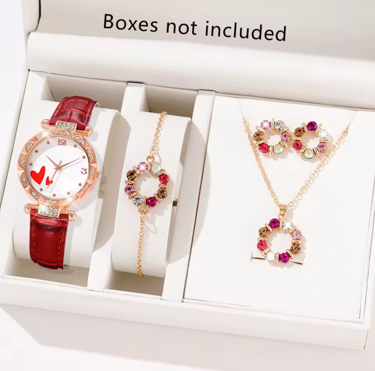 Red Women Watch 5PCS/Set Leather Strap