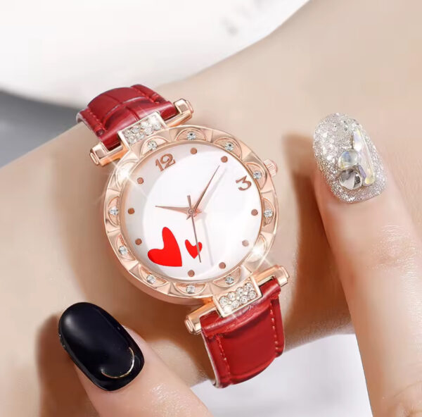 Red Women Watch 5PCS/Set Leather Strap - Image 2