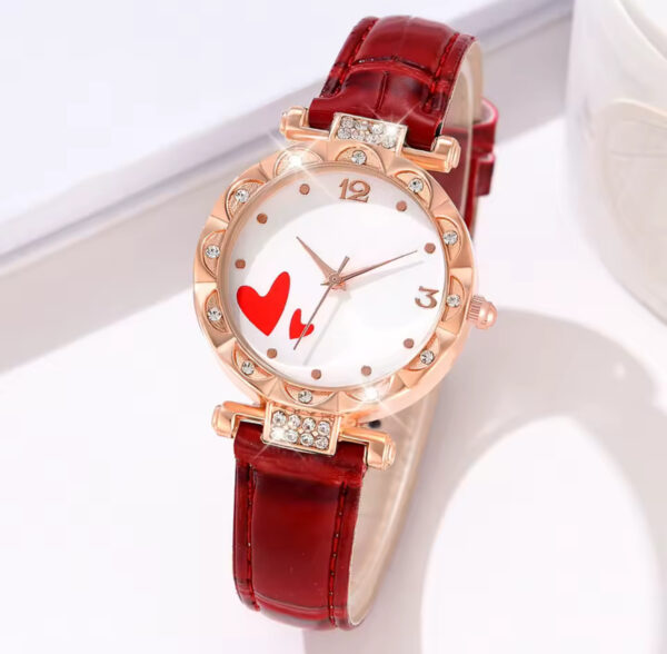 Red Women Watch 5PCS/Set Leather Strap - Image 3
