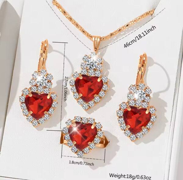 Quartz Watches With Red Leather Straps, Heart-shaped Necklaces, Earrings, And Rings. - Image 5