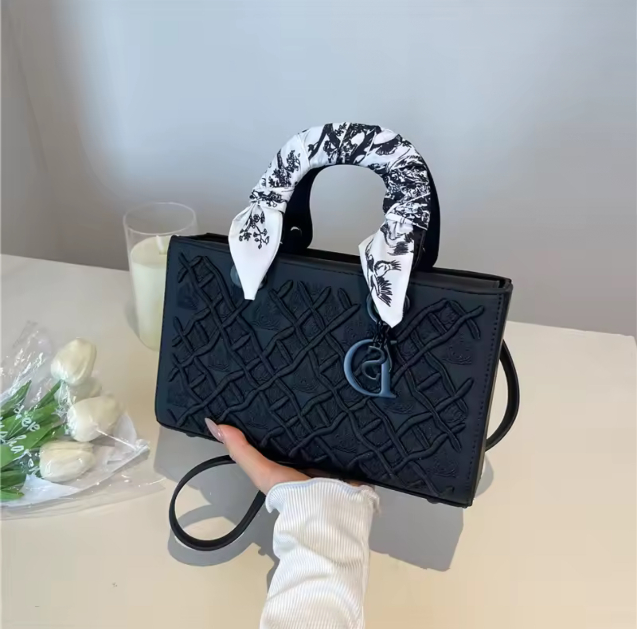 Women New high-end silk scarf embroidered small square bag versatile bag