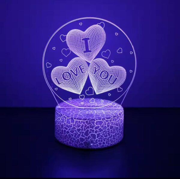 3D heart shape acrylic bedside lamp