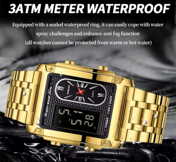 BINBOND Men Watch Business Brand Square Sports Dual Display Electronic Waterproof Steel Belt Male Fashion Quartz Clock Watches - Image 9