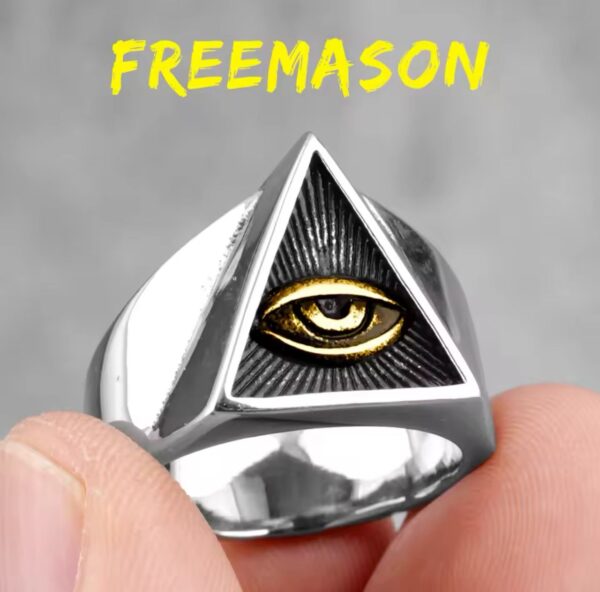 Freemason Illuminati Triangle Masonic Stainless Steel Mens Ring - Image 4