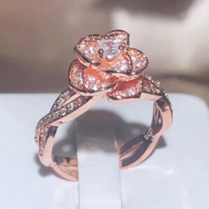 925 Sterling Silver InterTwined Three-Dimensional Rose Ring White Zircon Full Diamond Ring Ladies Temperament Elegant Jewelry