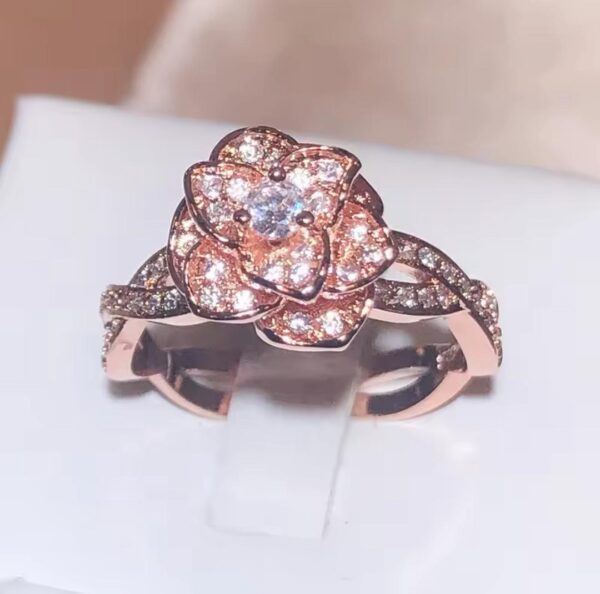 925 Sterling Silver InterTwined Three-Dimensional Rose Ring White Zircon Full Diamond Ring Ladies Temperament Elegant Jewelry - Image 2