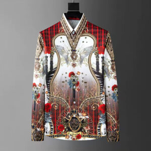 Fashion casual high-definition printed shirt 2025 men's shirt top long sleeved lapel shirt