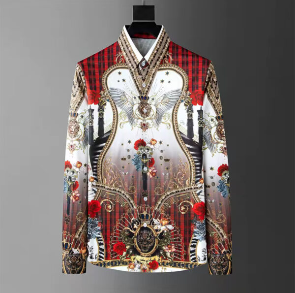 Fashion casual high-definition printed shirt 2025 men's shirt top long sleeved lapel shirt
