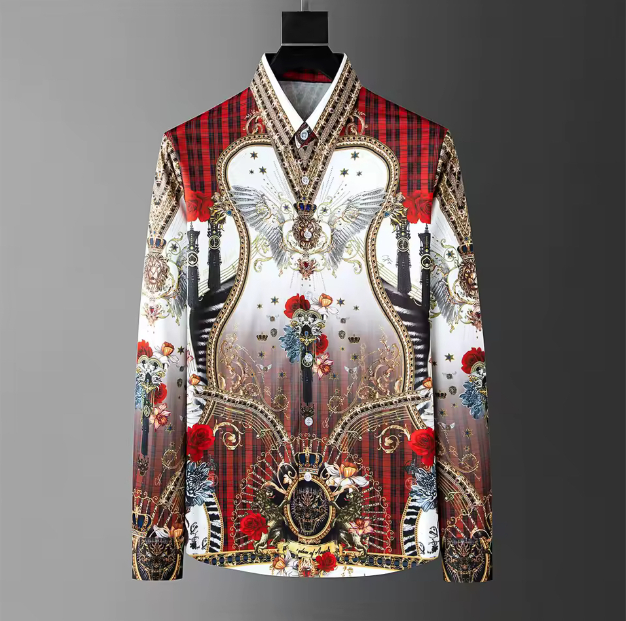 Fashion casual high-definition printed shirt 2025 men's shirt top long sleeved lapel shirt