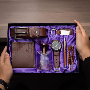 Gift Set for Men | Belt, Sunglasses, Wrist Watch, Wallet, Pen and Key Holder. Comes fully boxed. Available in Black and Brown