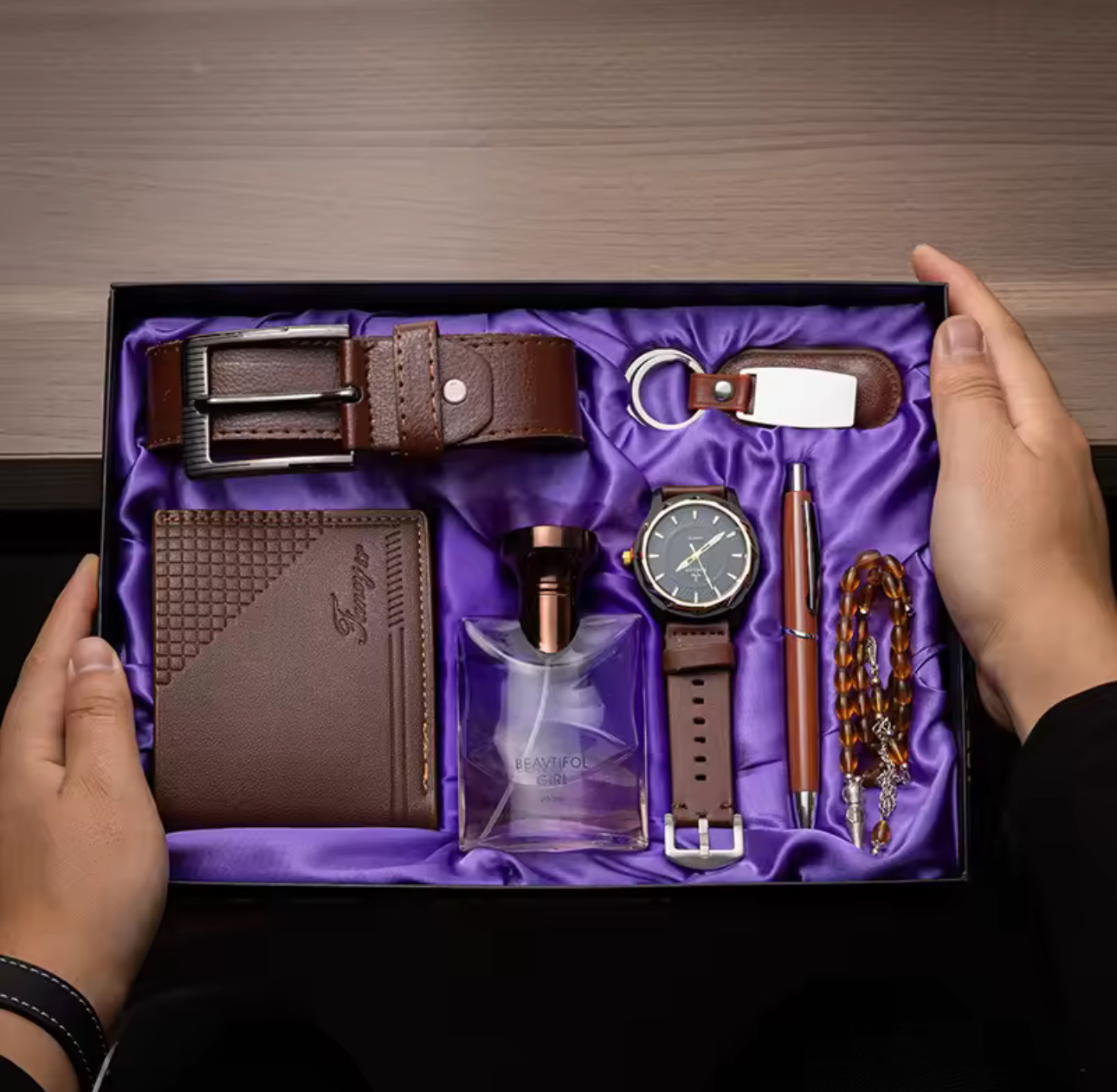 Gift Set for Men | Belt, Sunglasses, Wrist Watch, Wallet, Pen and Key Holder. Comes fully boxed. Available in Black and Brown