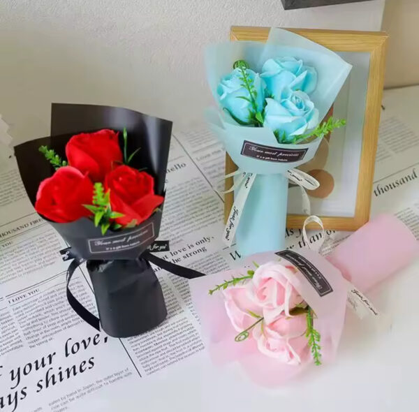 3 Heads Artificial Rose Bouquet available in different colors (2-10days) delivery - Image 3