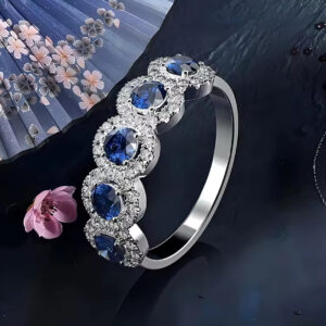 Classic Blue Cubic Zirconia Round Copper Rings For Women