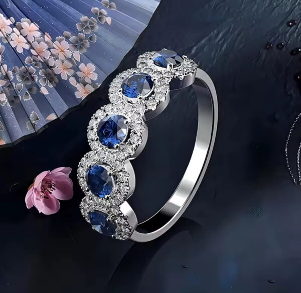 Classic Blue Cubic Zirconia Round Copper Rings For Women