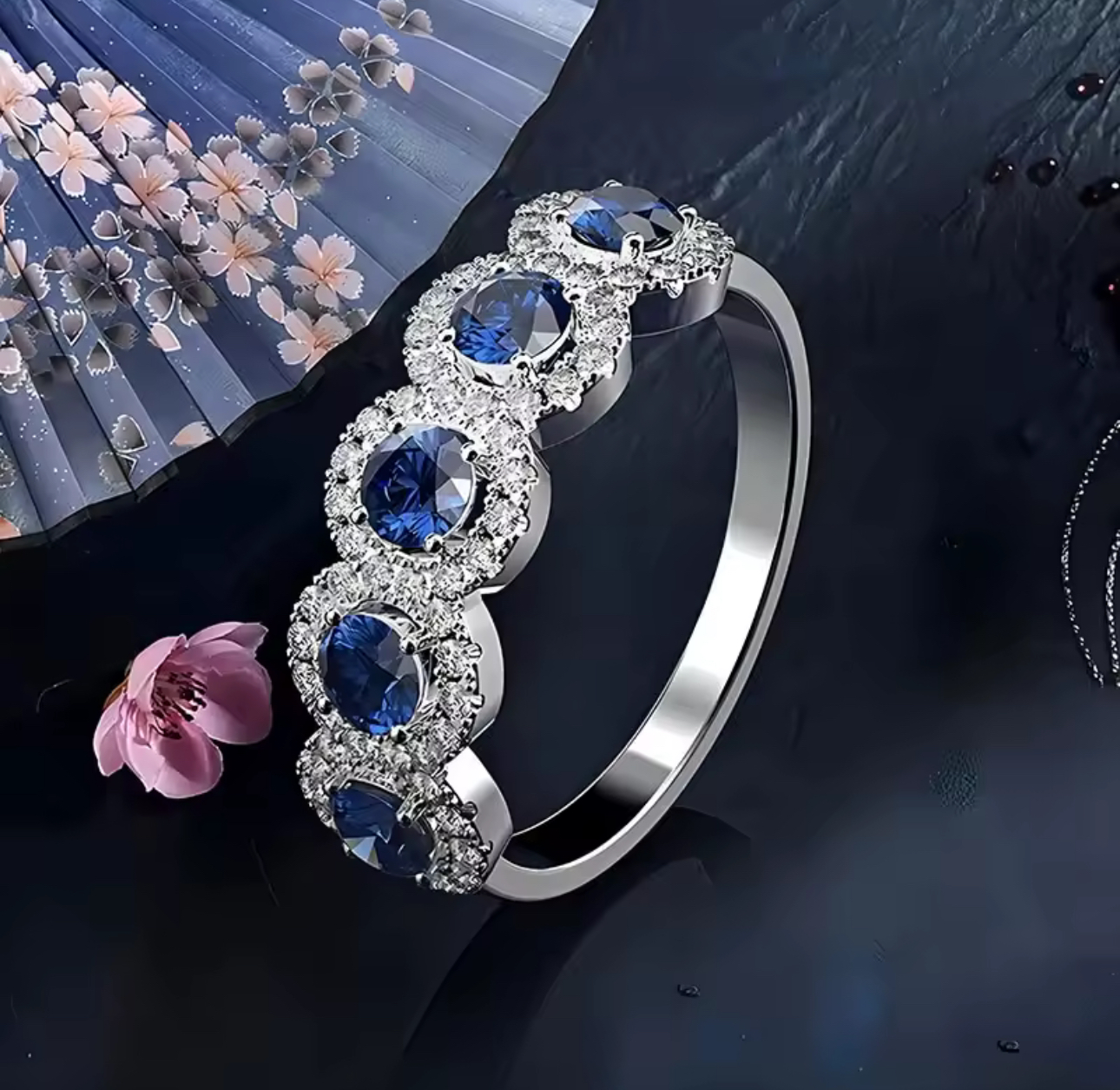 Classic Blue Cubic Zirconia Round Copper Rings For Women