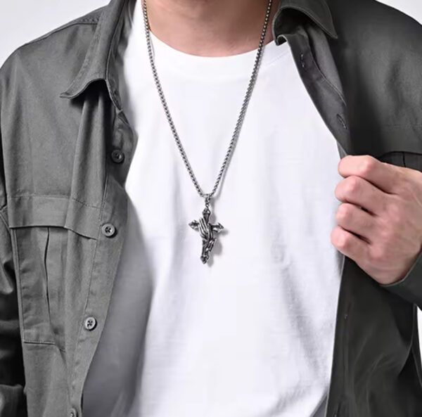 Vintage Praying Hands Cross Pendant Necklace - Image 3